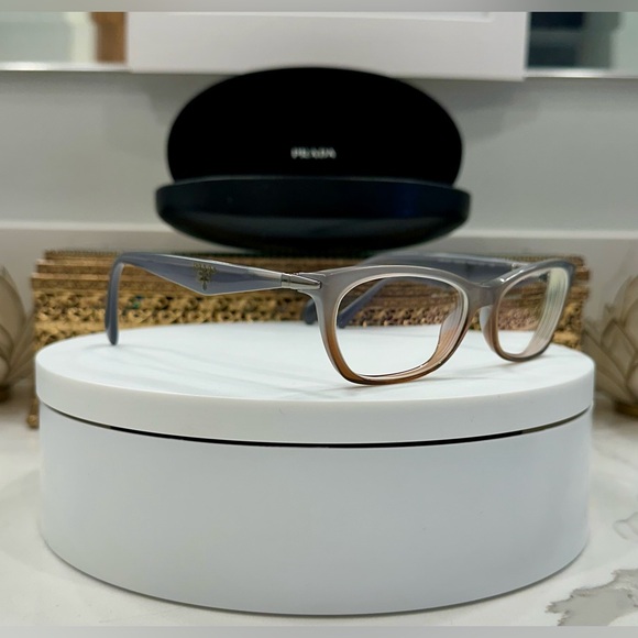 Prada - 2-Tone Blue-Gray/Ambery Brown - Rx Eyeglass Frames - w/ PRADA Hard-Case - Picture 3 of 15